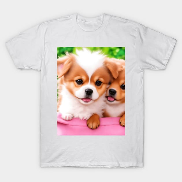 Cute puppies in a basket T-Shirt by hashiniherath